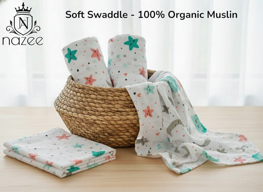 NewBorn Baby Swaddle - 100% Organic Muslin - 100x100cm - Pack of 2 (Model: SW-1-205)