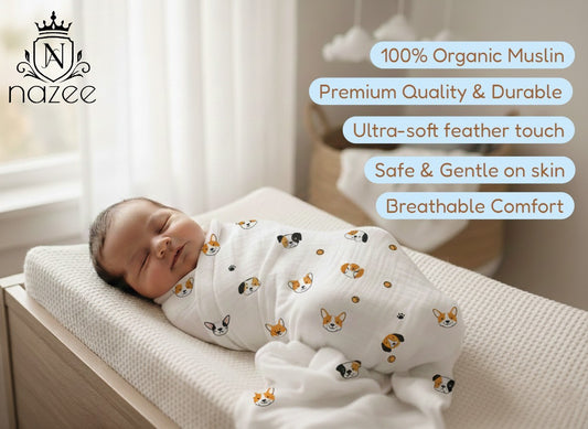 NewBorn Baby Swaddle - 100% Organic Muslin - 100x100cm - Pack of 3 (Model: SW-1-303)