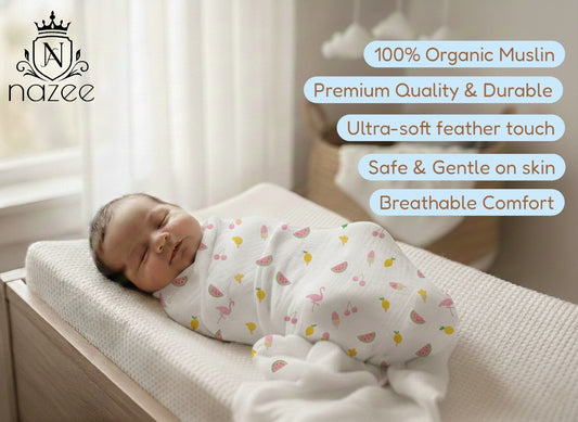 NewBorn Baby Swaddle - 100% Organic Muslin - 100x100cm - Pack of 1 (Model: SW-1-107)
