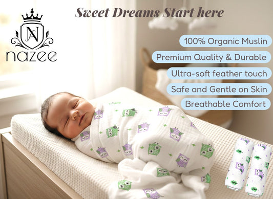 NewBorn Baby Swaddle - 100% Organic Muslin - 100x100cm - Pack of 3 (Model: SW-1-301)