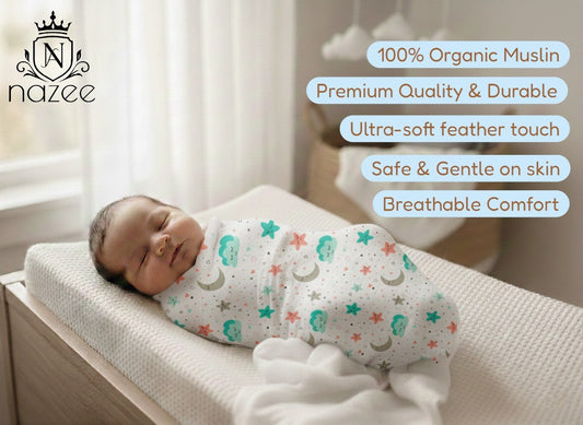 NewBorn Baby Swaddle - 100% Organic Muslin - 100x100cm - Pack of 1 (Model: SW-1-109)
