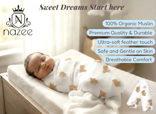 NewBorn Baby Swaddle - 100% Organic Muslin - 100x100cm - Pack of 2  (Model: SW-1-201)