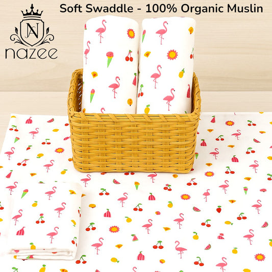 NewBorn Baby Swaddle - 100% Organic Muslin - 100x100cm - Pack of 2  (Model: SW-1-204)