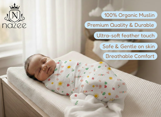NewBorn Baby Swaddle - 100% Organic Muslin - 100x100cm - Pack of 1 (Model: SW-1-104)