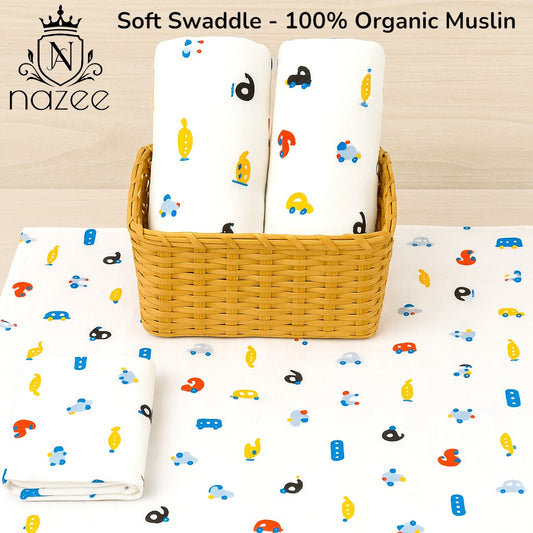 NewBorn Baby Swaddle - 100% Organic Muslin - 100x100cm - Pack of 2  (Model: SW-1-203)