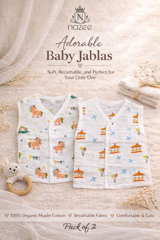 NewBorn Baby Jabla - Sleeveless Button Jabla Top Only - Pack of 2  (Model: JB-SL-B-1-201)