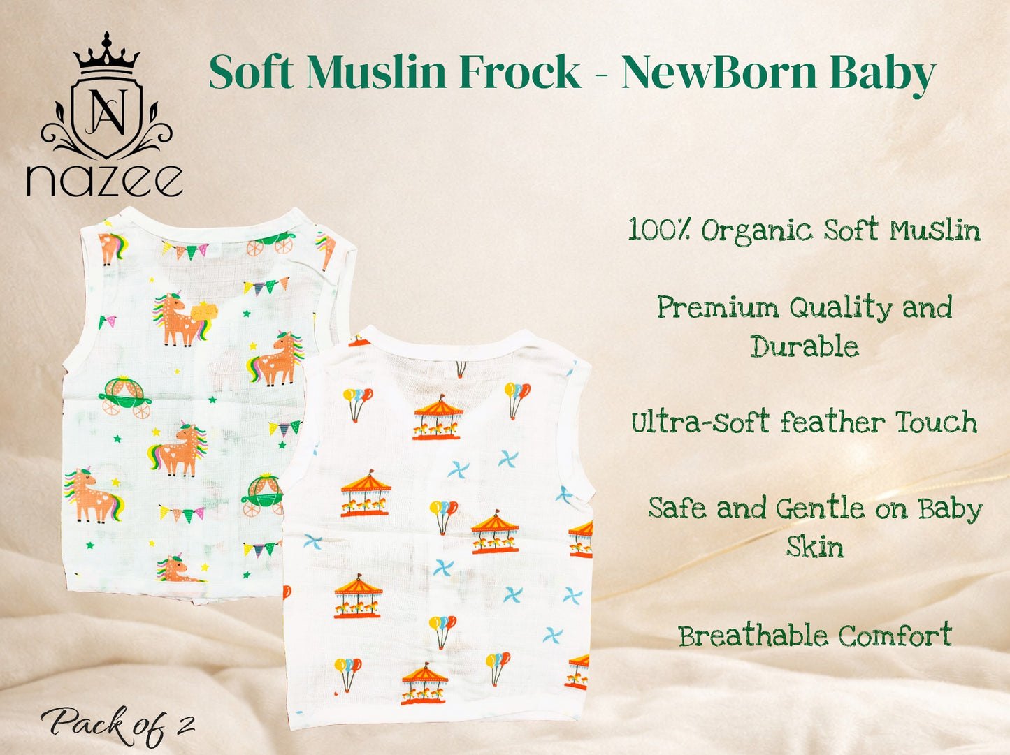 NewBorn Baby Jabla - Sleeveless Button Jabla Top Only - Pack of 2  (Model: JB-SL-B-1-201)