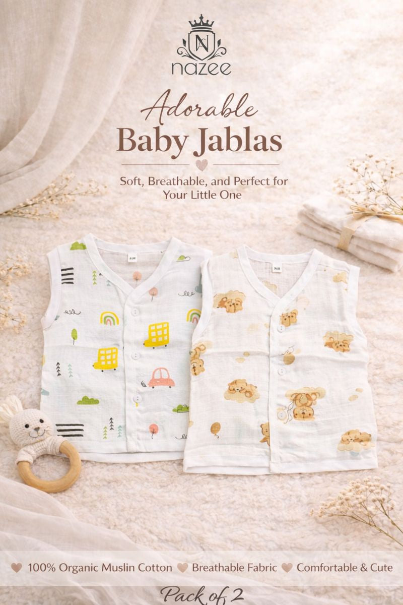 NewBorn Baby Jabla - Sleeveless Button Jabla Top Only - Pack of 2  (Model: JB-SL-B-1-202)