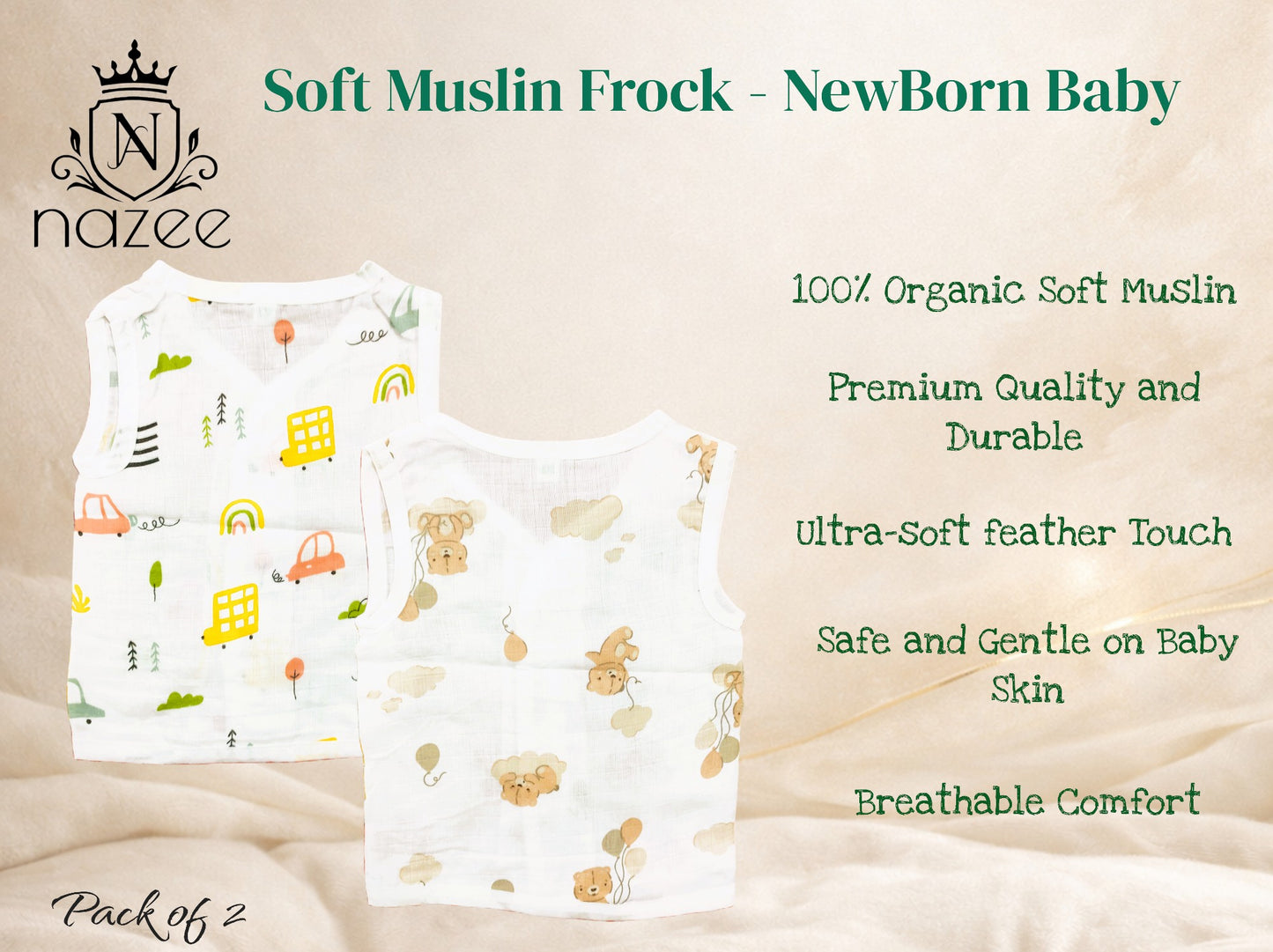 NewBorn Baby Jabla - Sleeveless Button Jabla Top Only - Pack of 2  (Model: JB-SL-B-1-202)