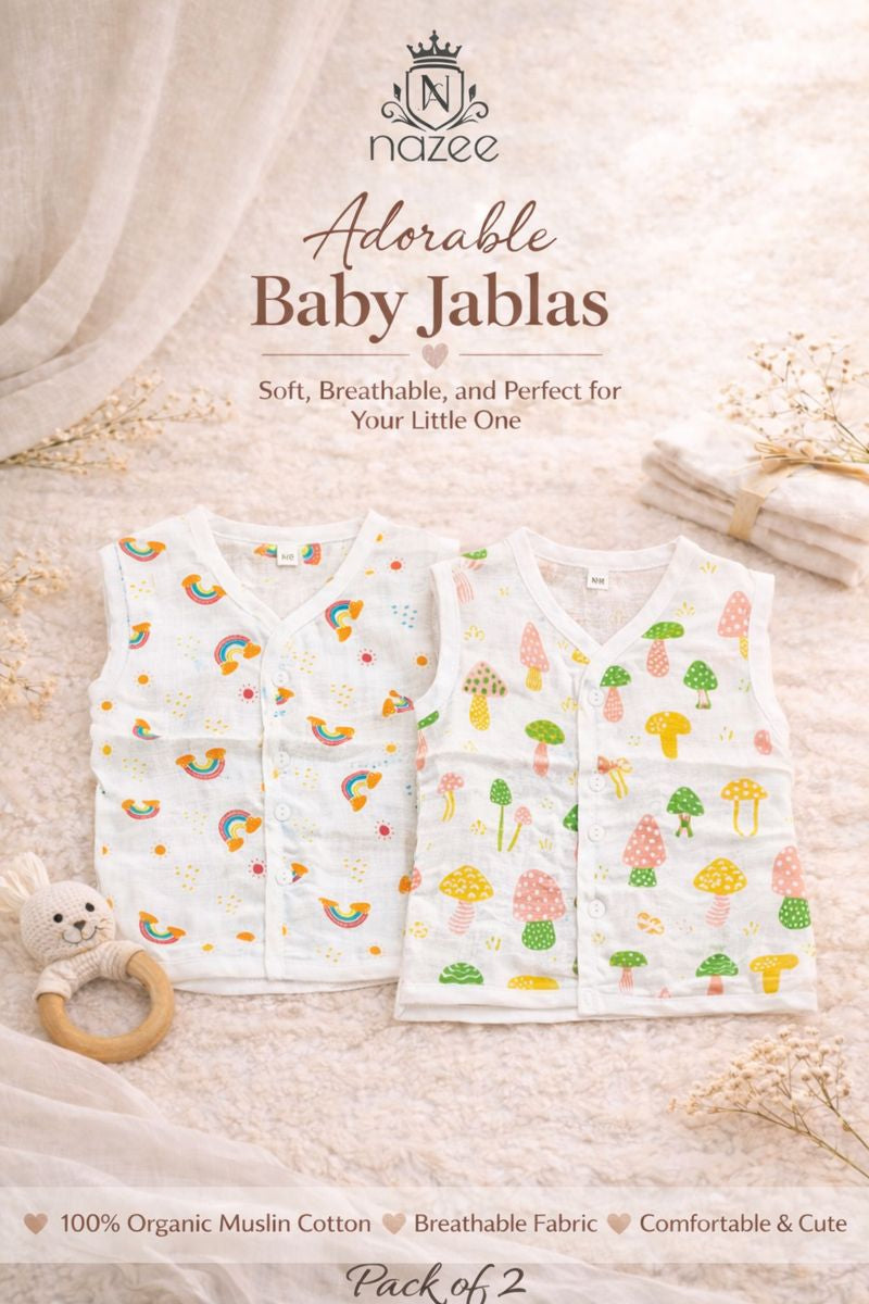NewBorn Baby Jabla - Sleeveless Button Jabla Top Only - Pack of 2  (Model: JB-SL-B-1-203)