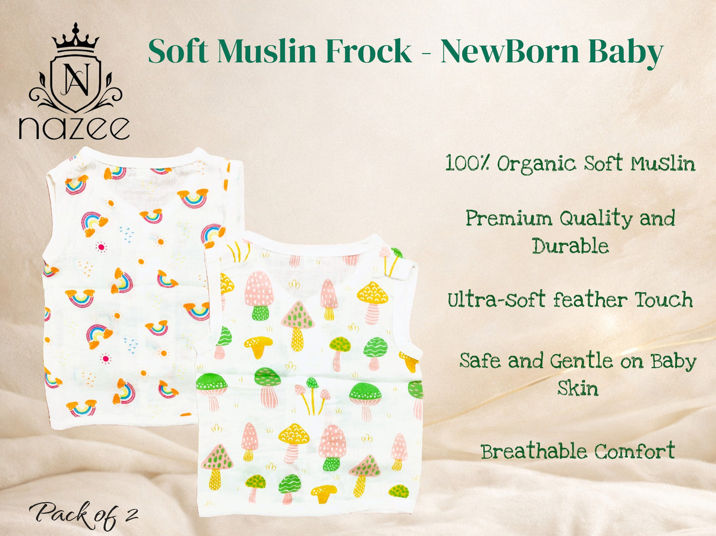 NewBorn Baby Jabla - Sleeveless Button Jabla Top Only - Pack of 2  (Model: JB-SL-B-1-203)