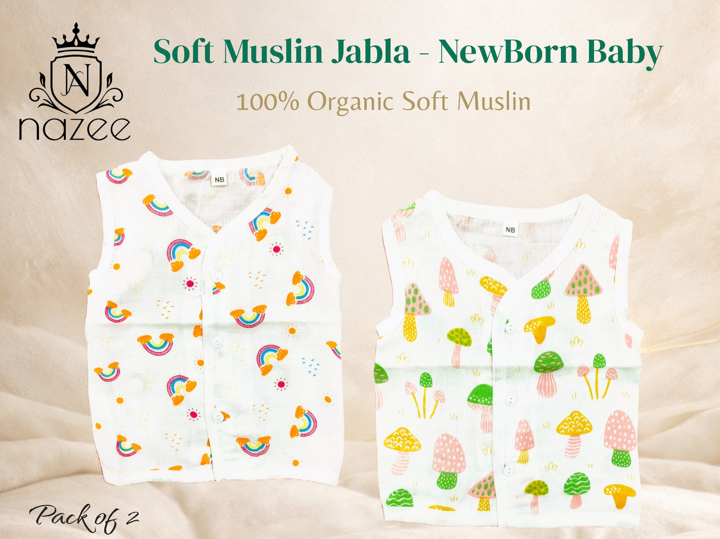 NewBorn Baby Jabla - Sleeveless Button Jabla Top Only - Pack of 2  (Model: JB-SL-B-1-203)