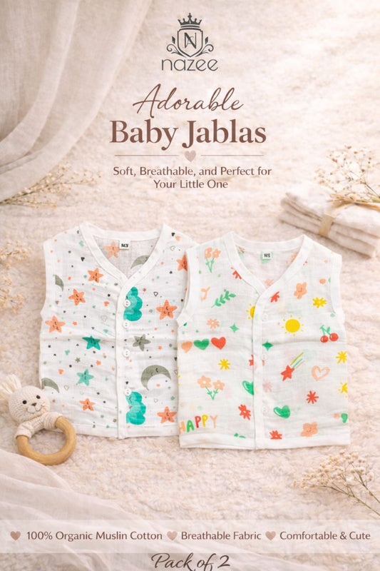 NewBorn Baby Jabla - Sleeveless Button Jabla Top Only - Pack of 2  (Model: JB-SL-B-1-205)