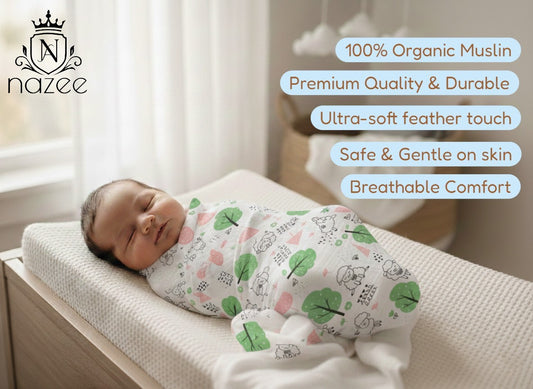 NewBorn Baby Swaddle - 100% Organic Muslin - 100x100cm - Pack of 1 (Model: SW-1-103)